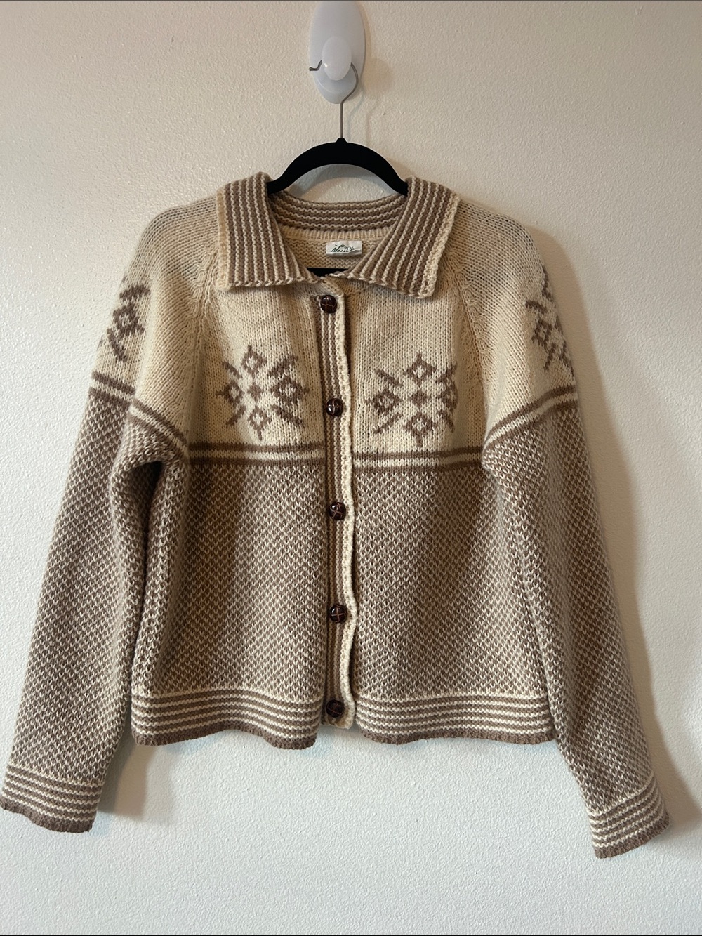 Vintage-Inspired Cream & Taupe Knit Button-Front Sweater